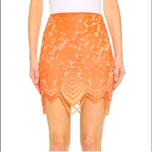 For Love and Lemons Orange Lace Skirt